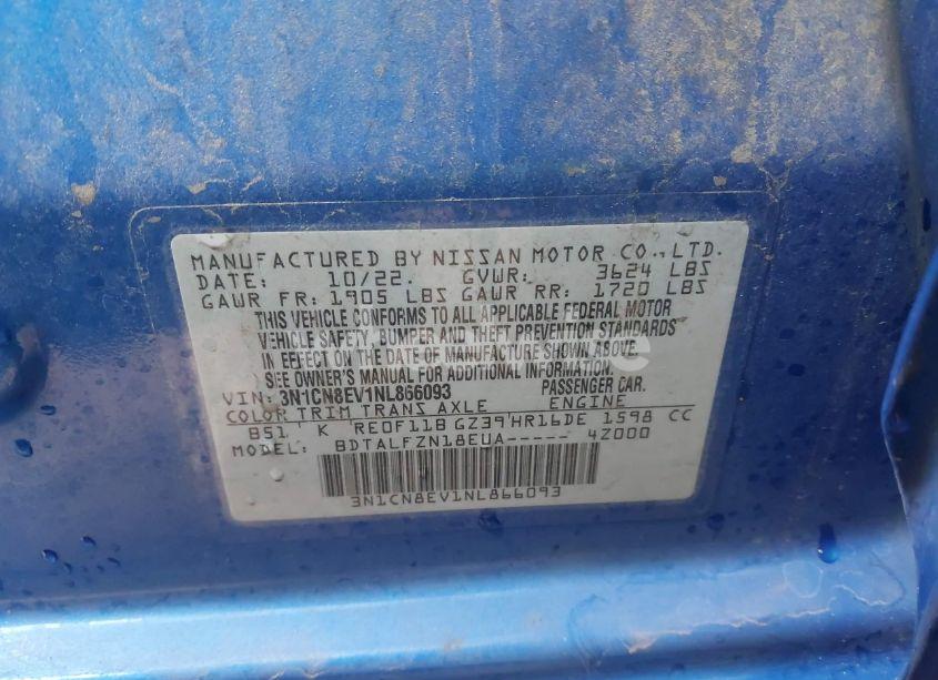 Photo 9 of 2022 Nissan Versa 1.6 SV XTRONIC CVT (VIN 3N1CN8EV1NL866093)