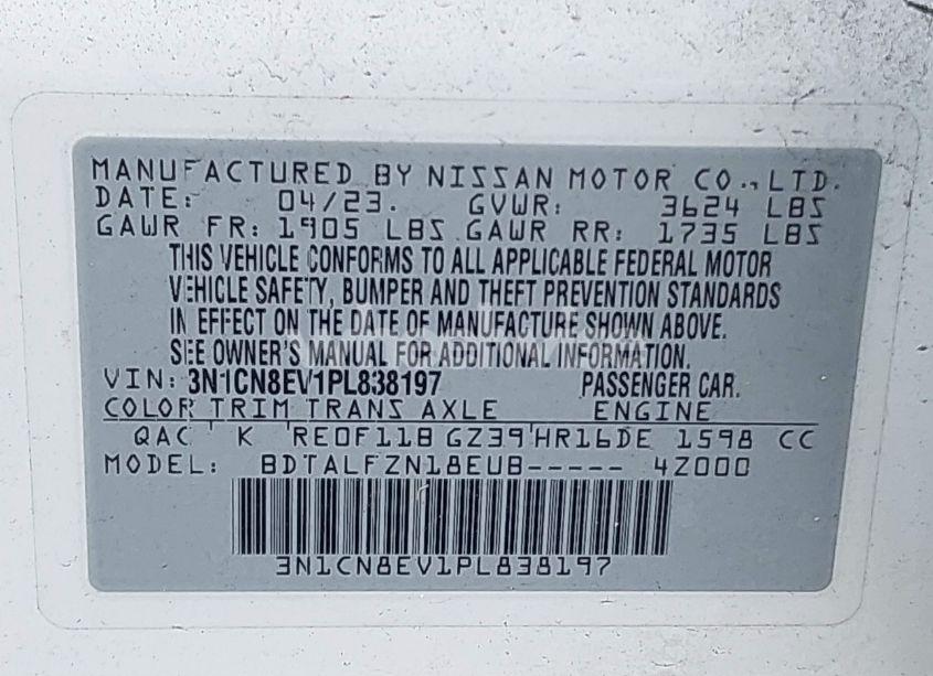 Photo 9 of 2023 Nissan Versa 1.6 SV XTRONIC CVT (VIN 3N1CN8EV1PL838197)