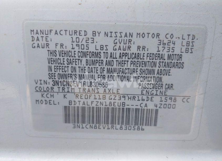 Photo 9 of 2024 Nissan Versa 1.6 SV (VIN 3N1CN8EV1RL830586)