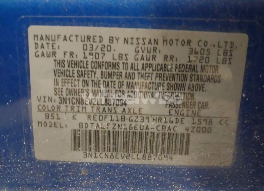 Photo 9 of 2020 Nissan Versa SV XTRONIC CVT (VIN 3N1CN8EV2LL887094)