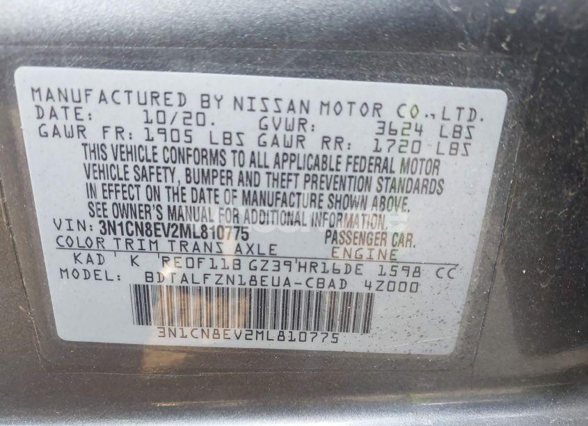 Photo 9 of 2021 Nissan Versa SV XTRONIC CVT (VIN 3N1CN8EV2ML810775)