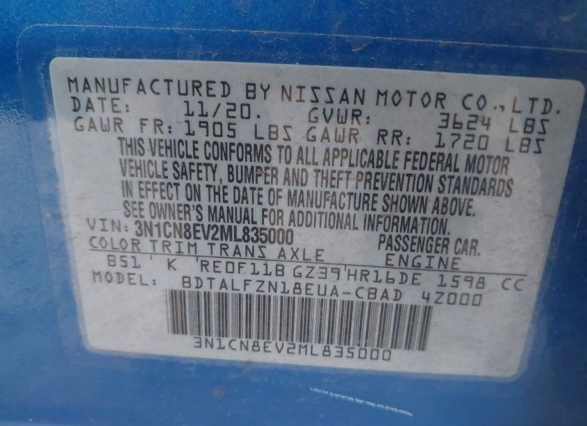 Photo 9 of 2021 Nissan Versa SV XTRONIC CVT (VIN 3N1CN8EV2ML835000)