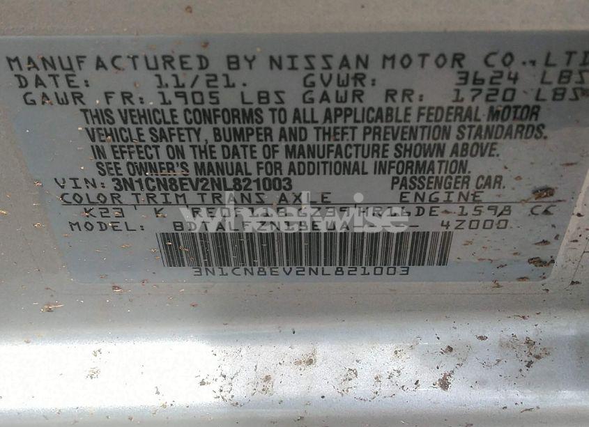 Photo 9 of 2022 Nissan Versa 1.6 SV XTRONIC CVT (VIN 3N1CN8EV2NL821003)