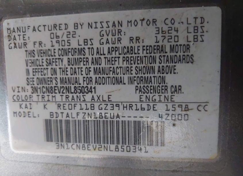 Photo 9 of 2022 Nissan Versa 1.6 SV XTRONIC CVT (VIN 3N1CN8EV2NL850341)