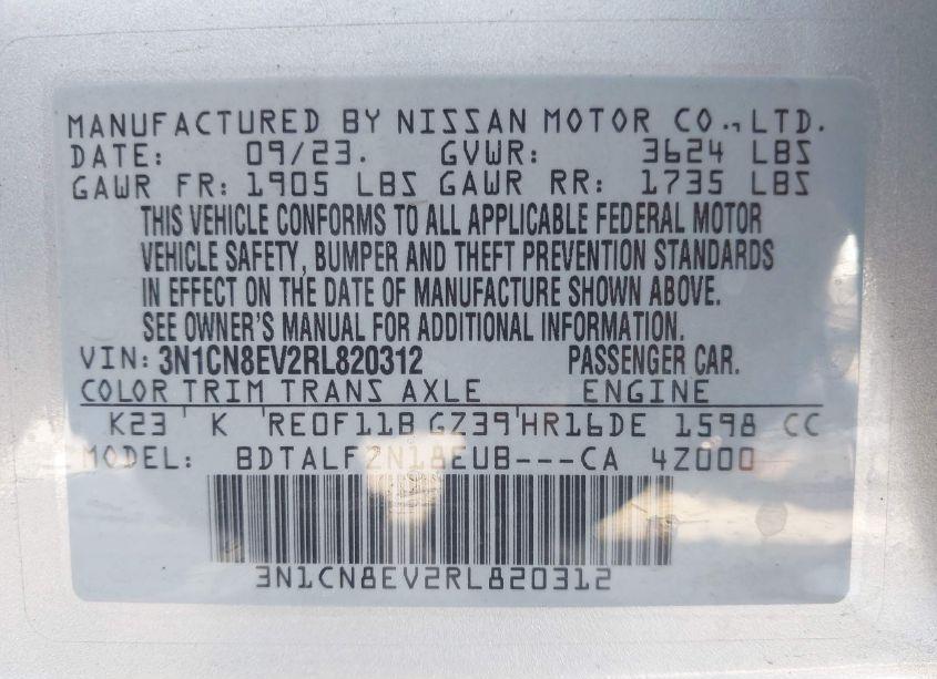 Photo 9 of 2024 Nissan Versa 1.6 SV (VIN 3N1CN8EV2RL820312)