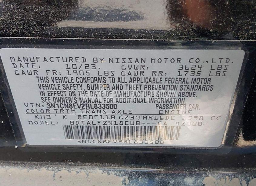 Photo 9 of 2024 Nissan Versa 1.6 SV (VIN 3N1CN8EV2RL833500)