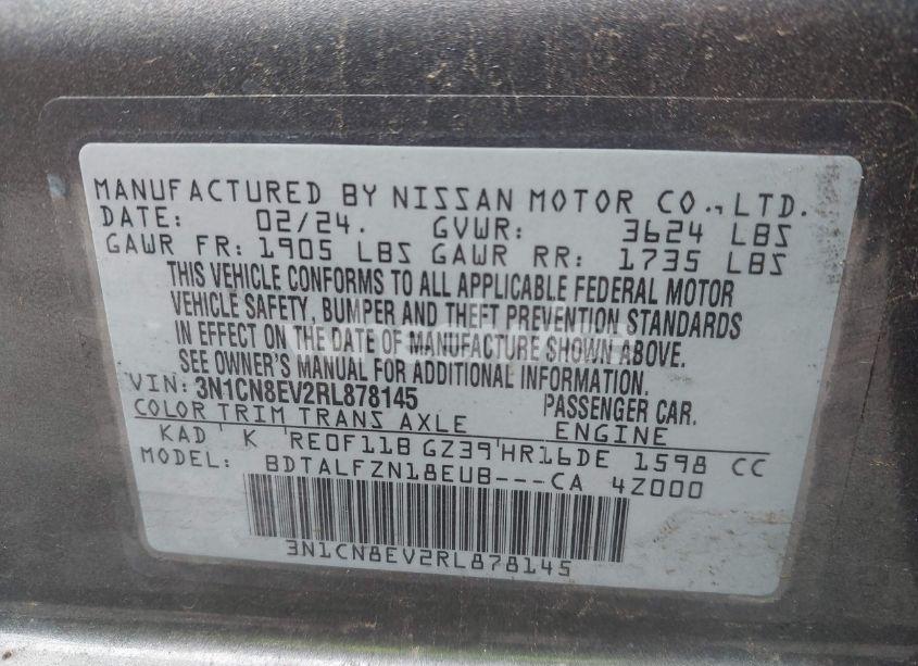 Photo 9 of 2024 Nissan Versa 1.6 SV (VIN 3N1CN8EV2RL878145)