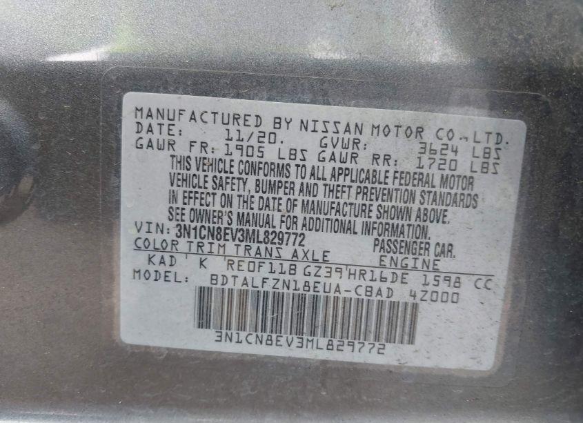 Photo 8 of 2021 Nissan Versa SV XTRONIC CVT (VIN 3N1CN8EV3ML829772)