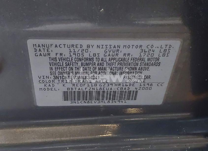 Photo 9 of 2021 Nissan Versa SV XTRONIC CVT (VIN 3N1CN8EV3ML834941)