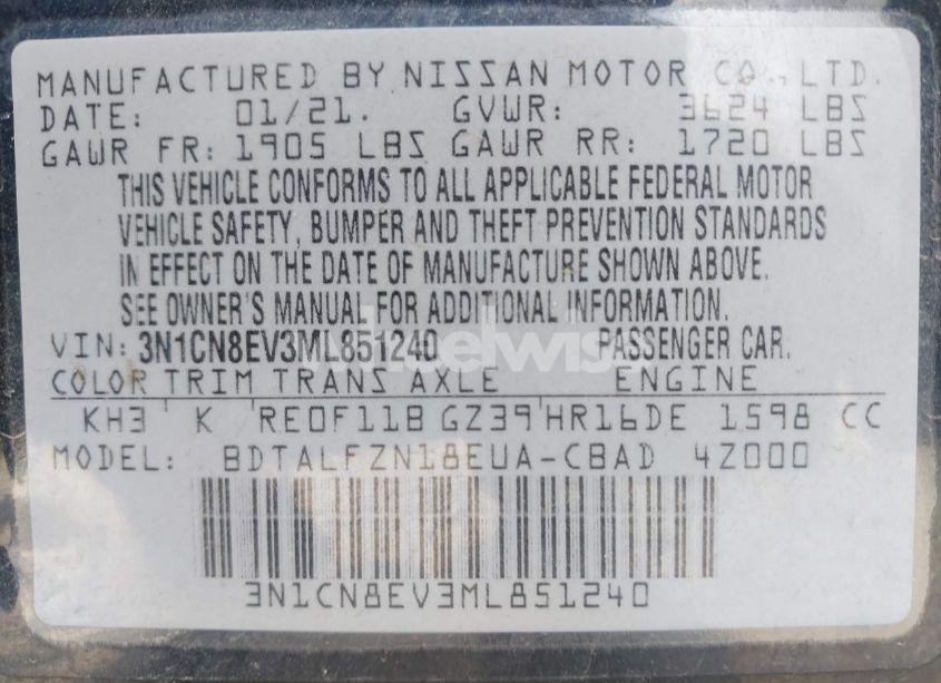 Photo 9 of 2021 Nissan Versa SV XTRONIC CVT (VIN 3N1CN8EV3ML851240)