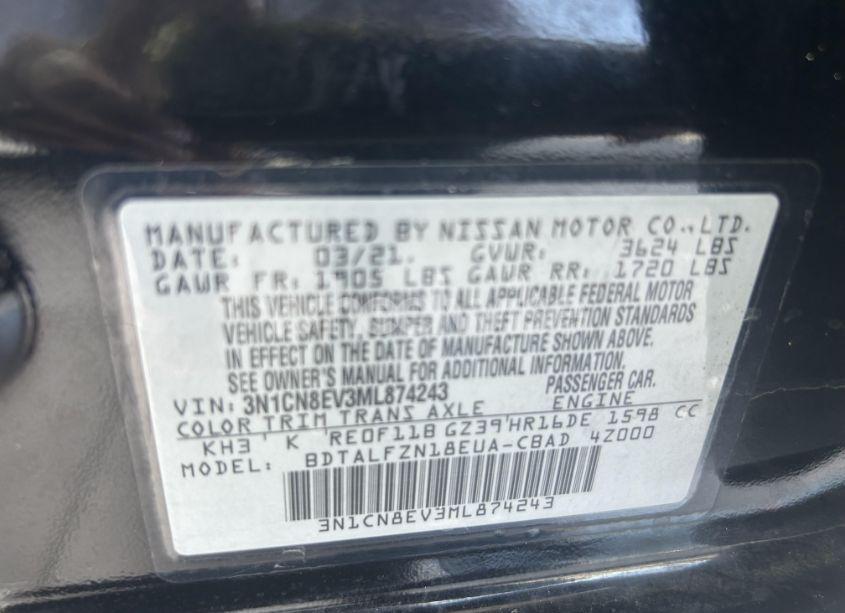 Photo 9 of 2021 Nissan Versa SV XTRONIC CVT (VIN 3N1CN8EV3ML874243)