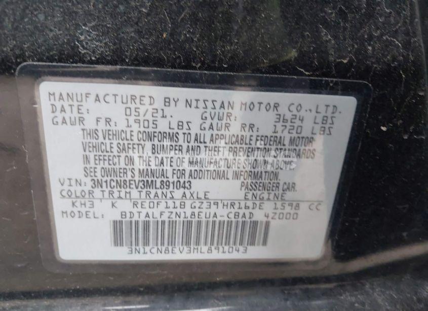 Photo 9 of 2021 Nissan Versa SV XTRONIC CVT (VIN 3N1CN8EV3ML891043)