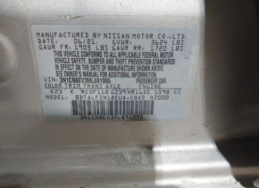 Photo 9 of 2021 Nissan Versa SV XTRONIC CVT (VIN 3N1CN8EV3ML891995)