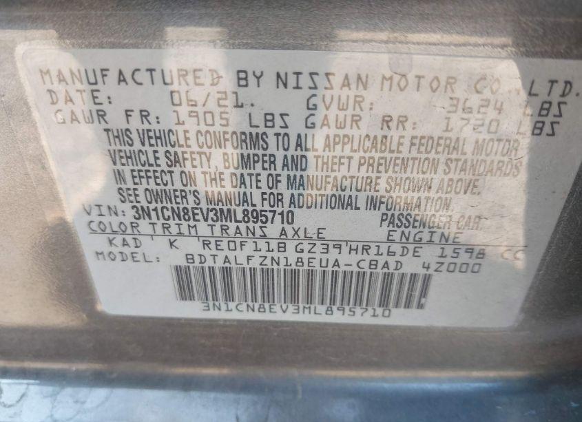 Photo 9 of 2021 Nissan Versa SV XTRONIC CVT (VIN 3N1CN8EV3ML895710)