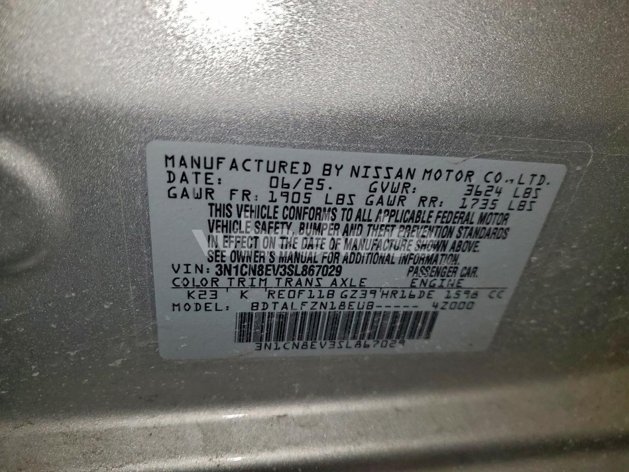 Photo 12 of 2025 NISSAN VERSA SV (VIN 3N1CN8EV3SL867029)