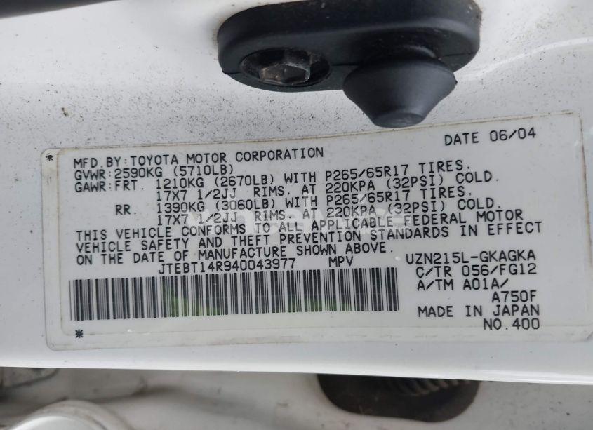 Photo 9 of 2004 Toyota 4runner SR5 V8 (VIN 3N1CN8EV4LL******)