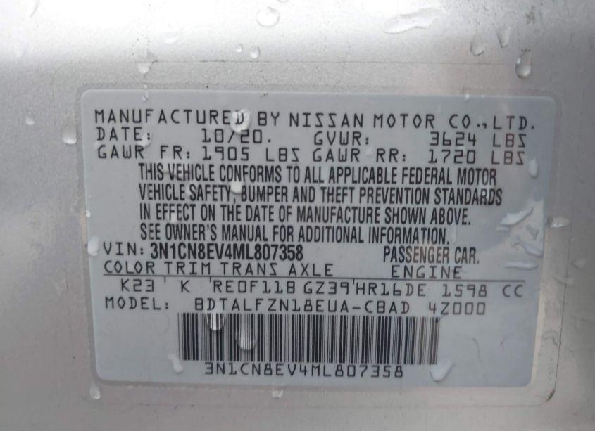 Photo 9 of 2021 Nissan Versa SV XTRONIC CVT (VIN 3N1CN8EV4ML807358)