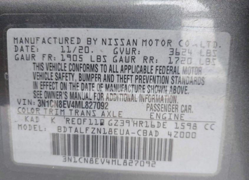 Photo 9 of 2021 Nissan Versa SV XTRONIC CVT (VIN 3N1CN8EV4ML827092)