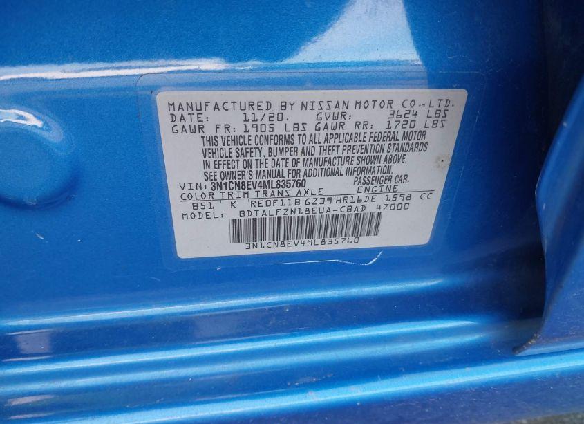 Photo 9 of 2021 Nissan Versa SV XTRONIC CVT (VIN 3N1CN8EV4ML835760)