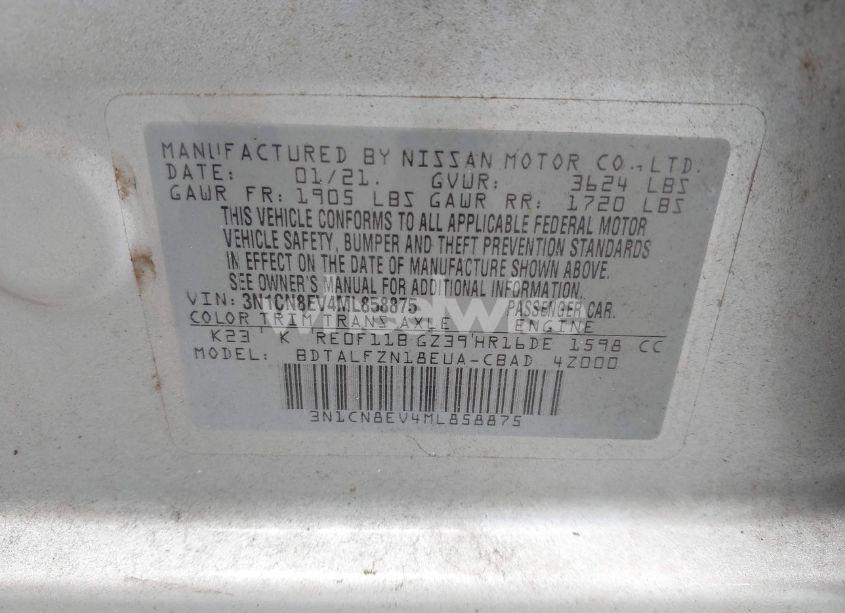 Photo 9 of 2021 Nissan Versa SV XTRONIC CVT (VIN 3N1CN8EV4ML858875)