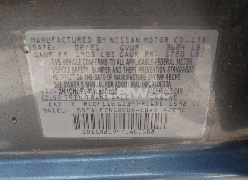 Photo 9 of 2021 Nissan Versa SV XTRONIC CVT (VIN 3N1CN8EV4ML860108)