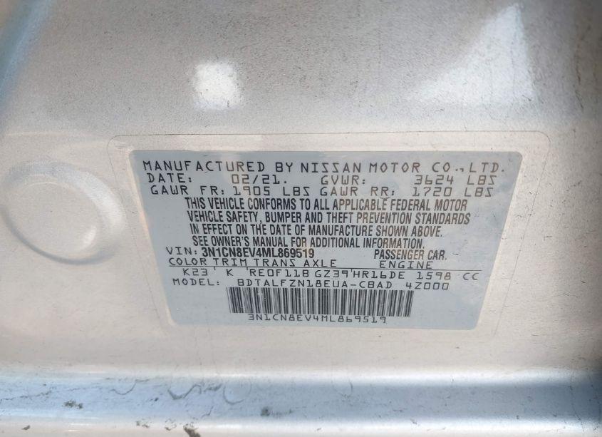 Photo 9 of 2021 Nissan Versa SV XTRONIC CVT (VIN 3N1CN8EV4ML869519)