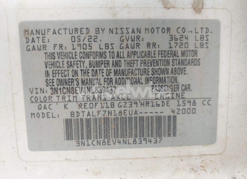 Photo 9 of 2022 Nissan Versa 1.6 SV XTRONIC CVT (VIN 3N1CN8EV4NL839437)