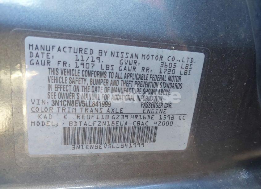 Photo 9 of 2020 Nissan Versa SV XTRONIC CVT (VIN 3N1CN8EV5LL841999)