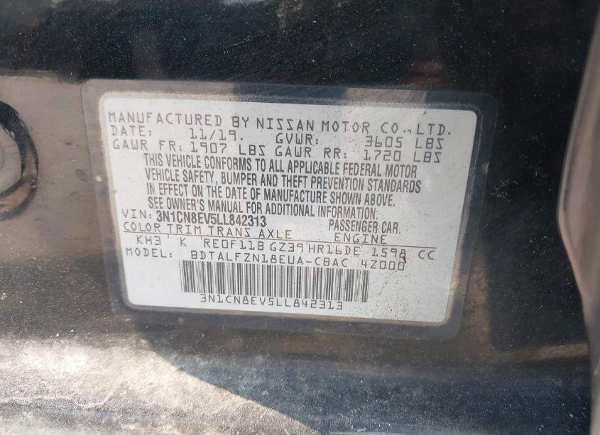 Photo 9 of 2020 Nissan Versa SV XTRONIC CVT (VIN 3N1CN8EV5LL842313)