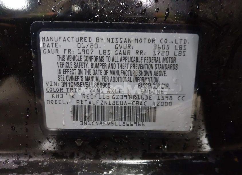 Photo 9 of 2020 Nissan Versa SV XTRONIC CVT (VIN 3N1CN8EV5LL866966)