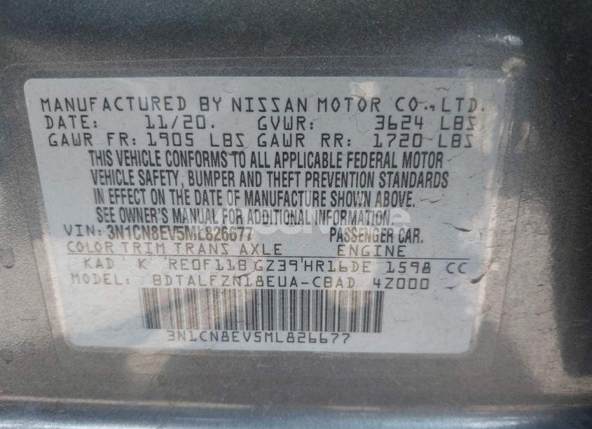 Photo 9 of 2021 Nissan Versa SV XTRONIC CVT (VIN 3N1CN8EV5ML826677)