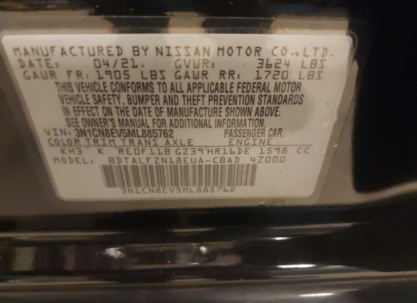 Photo 9 of 2021 Nissan Versa SV XTRONIC CVT (VIN 3N1CN8EV5ML885762)