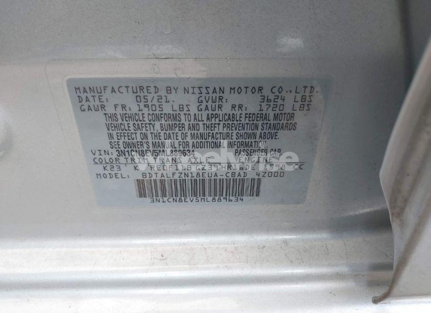 Photo 9 of 2021 Nissan Versa SV XTRONIC CVT (VIN 3N1CN8EV5ML889634)