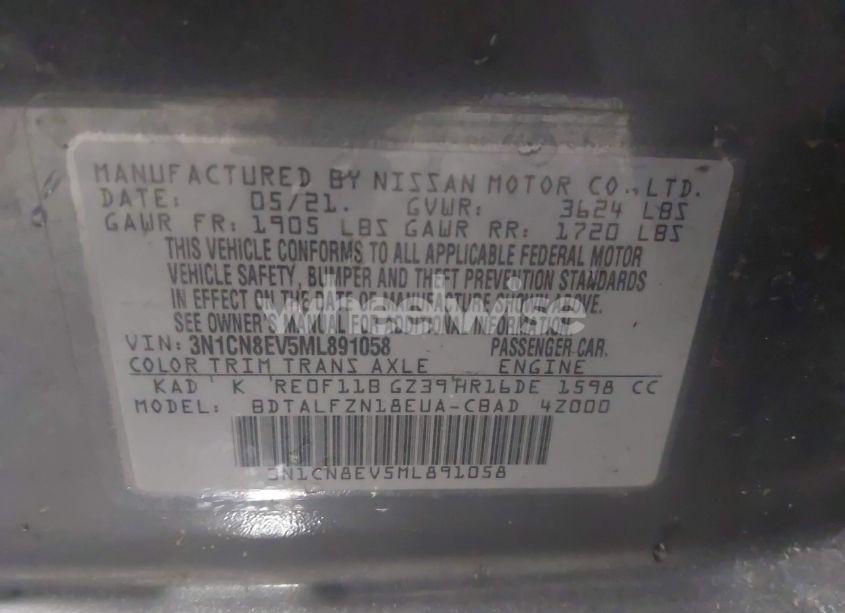 Photo 9 of 2021 Nissan Versa SV XTRONIC CVT (VIN 3N1CN8EV5ML891058)