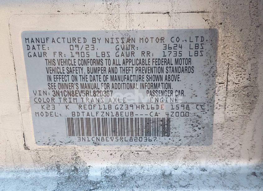 Photo 9 of 2024 Nissan Versa 1.6 SV (VIN 3N1CN8EV5RL820367)