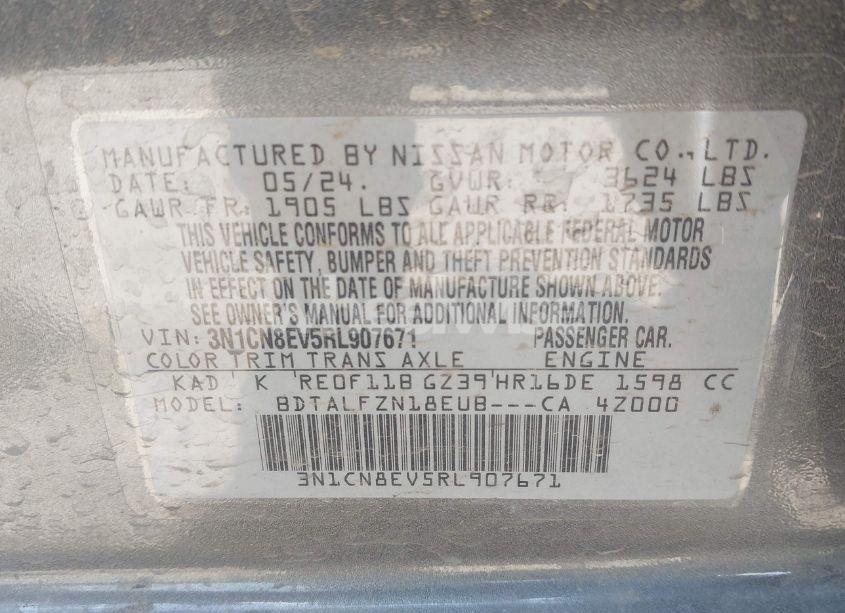 Photo 9 of 2024 Nissan Versa 1.6 SV (VIN 3N1CN8EV5RL907671)