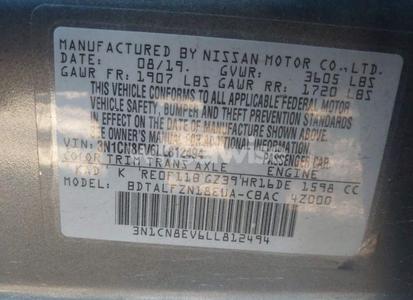 Photo 9 of 2020 Nissan Versa SV XTRONIC CVT (VIN 3N1CN8EV6LL812494)