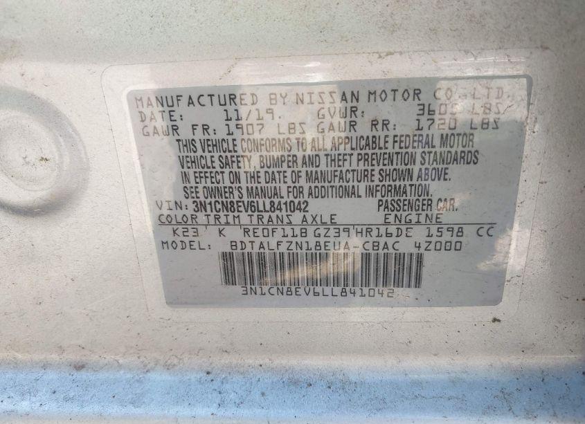 Photo 9 of 2020 Nissan Versa SV XTRONIC CVT (VIN 3N1CN8EV6LL841042)