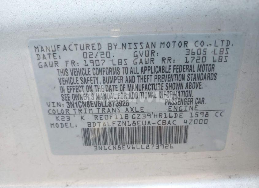 Photo 9 of 2020 Nissan Versa SV XTRONIC CVT (VIN 3N1CN8EV6LL873926)