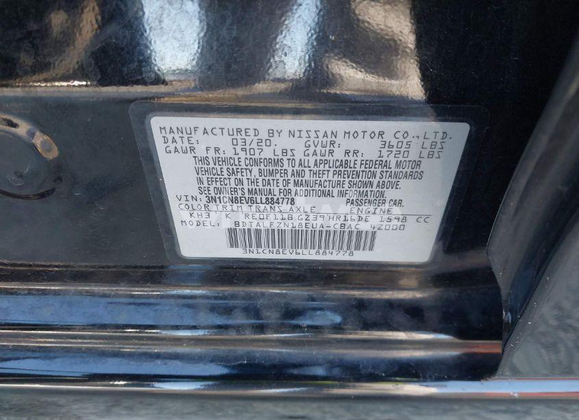 Photo 9 of 2020 Nissan Versa SV XTRONIC CVT (VIN 3N1CN8EV6LL884778)