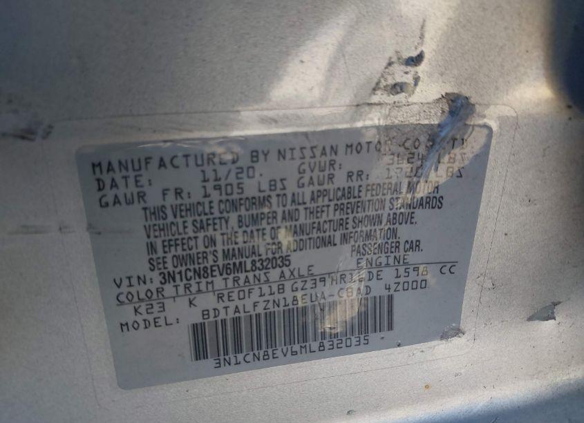 Photo 9 of 2021 Nissan Versa SV XTRONIC CVT (VIN 3N1CN8EV6ML832035)