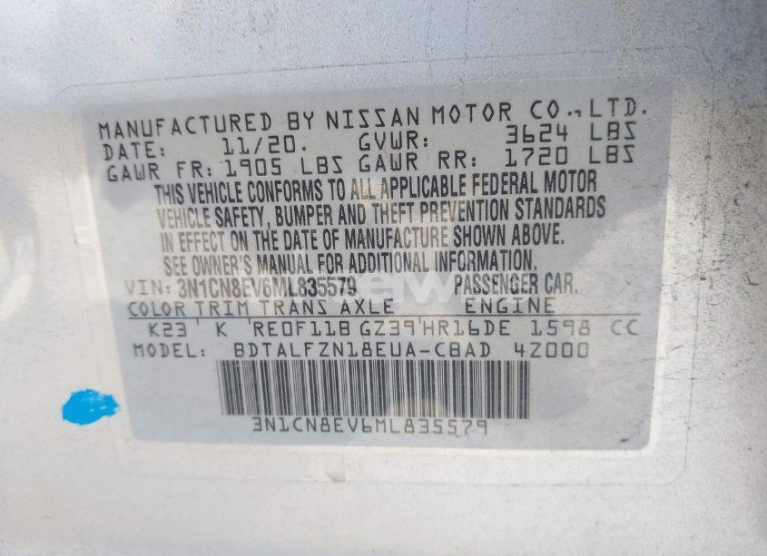 Photo 9 of 2021 Nissan Versa SV XTRONIC CVT (VIN 3N1CN8EV6ML835579)