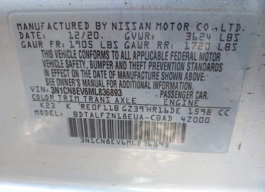 Photo 9 of 2021 Nissan Versa SV XTRONIC CVT (VIN 3N1CN8EV6ML836893)