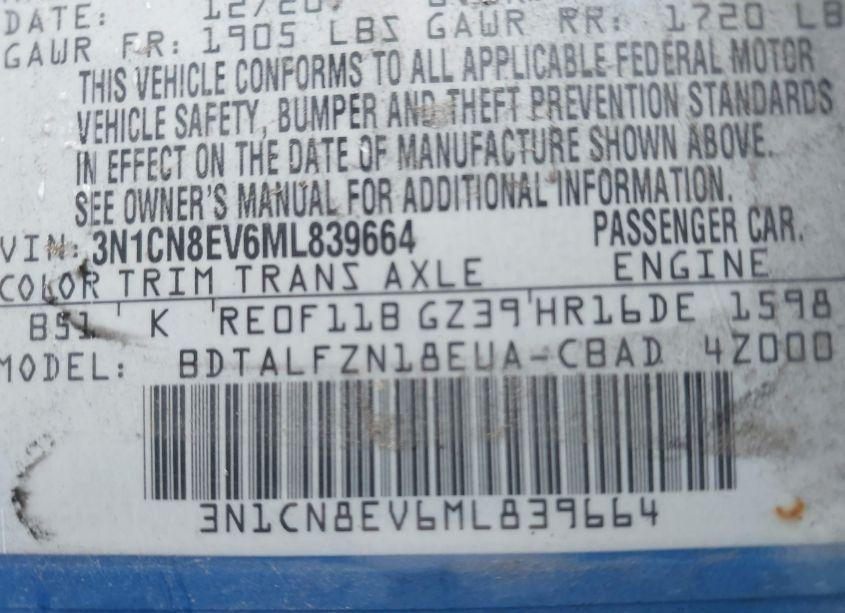 Photo 9 of 2021 Nissan Versa SV XTRONIC CVT (VIN 3N1CN8EV6ML839664)