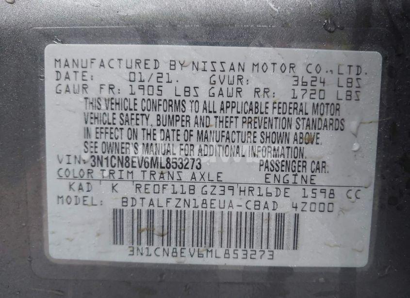 Photo 9 of 2021 Nissan Versa SV XTRONIC CVT (VIN 3N1CN8EV6ML853273)