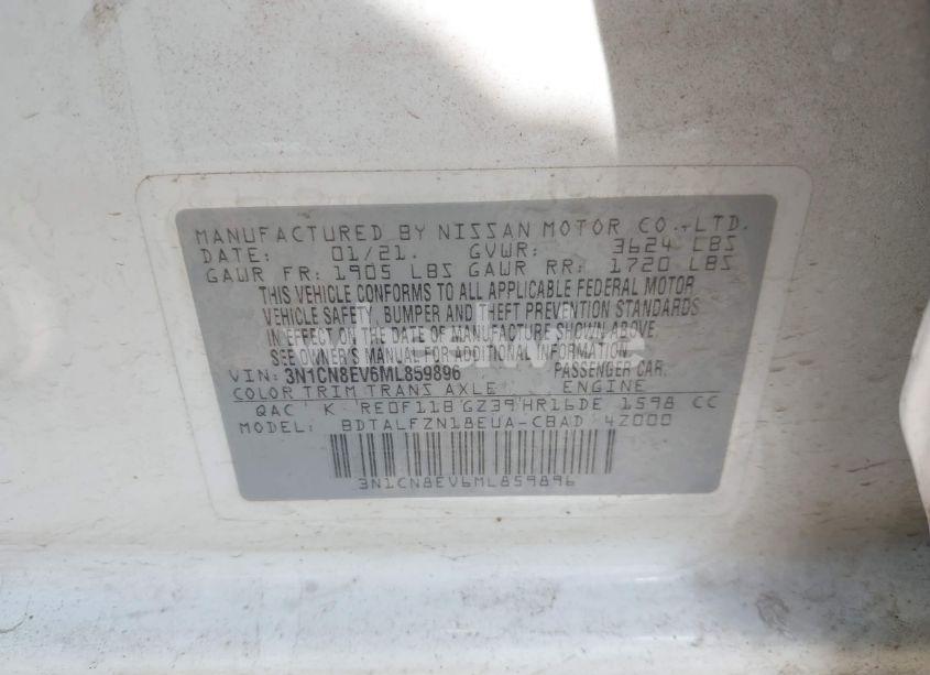 Photo 9 of 2021 Nissan Versa SV XTRONIC CVT (VIN 3N1CN8EV6ML859896)