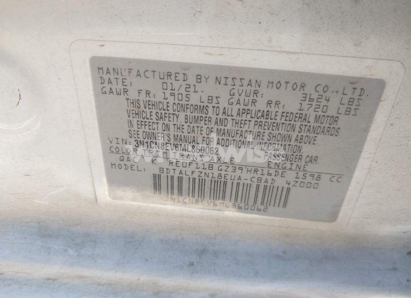 Photo 9 of 2021 Nissan Versa SV XTRONIC CVT (VIN 3N1CN8EV6ML860062)