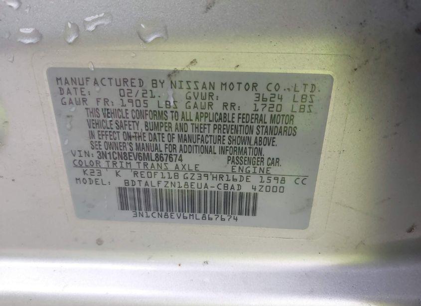 Photo 9 of 2021 Nissan Versa SV XTRONIC CVT (VIN 3N1CN8EV6ML867674)