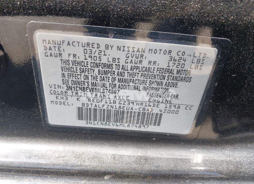 Photo 9 of 2021 Nissan Versa SV XTRONIC CVT (VIN 3N1CN8EV6ML874897)