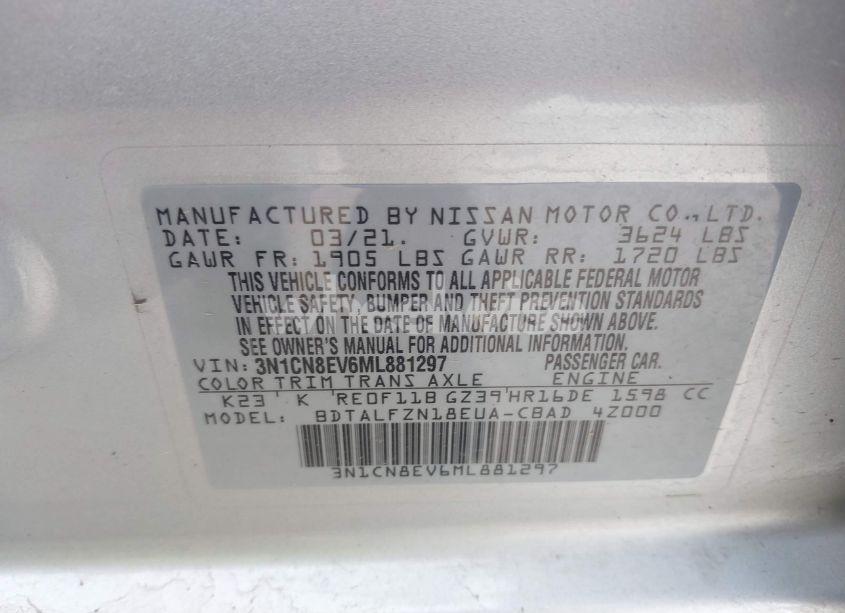 Photo 9 of 2021 Nissan Versa SV XTRONIC CVT (VIN 3N1CN8EV6ML881297)